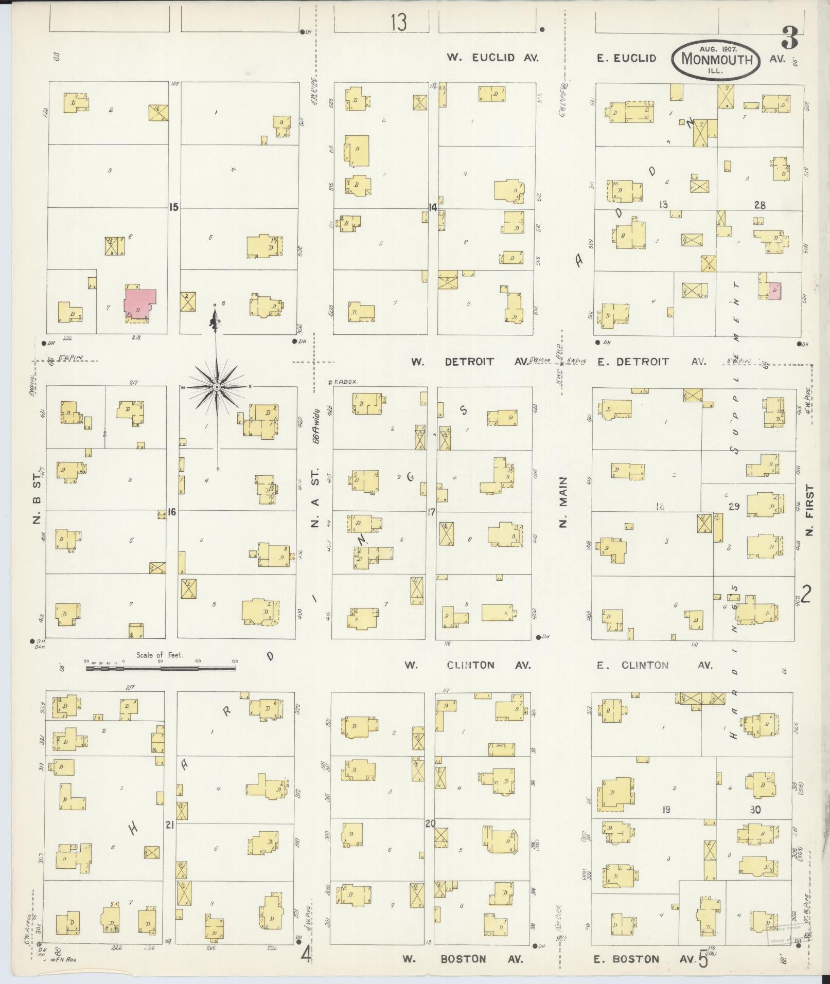 Sanborn Fire Insurance Map from Monmouth, Warren County, Illinois (1907), Sheet #0003 - Complete Map Set gallery image, historic Sanborn map, vintage wall art, Illinois Illinois
