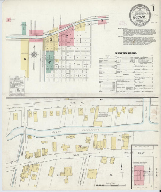 Sanborn Fire Insurance Map from Houma, Terrebonne Parish, Louisiana (1912), Sheet #0001 - Historic Sanborn Fire Insurance Map Print, vintage old map wall art, antique decor, genealogy gift, Louisiana Louisiana map