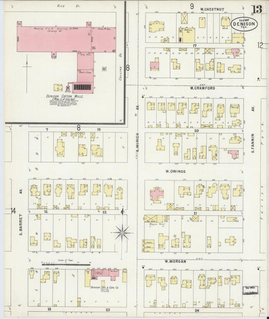Sanborn Fire Insurance Map from Denison, Grayson County, Texas (1897), Sheet #0013 - Historic Sanborn Fire Insurance Map Print, vintage old map wall art, antique decor, genealogy gift, Texas Texas map