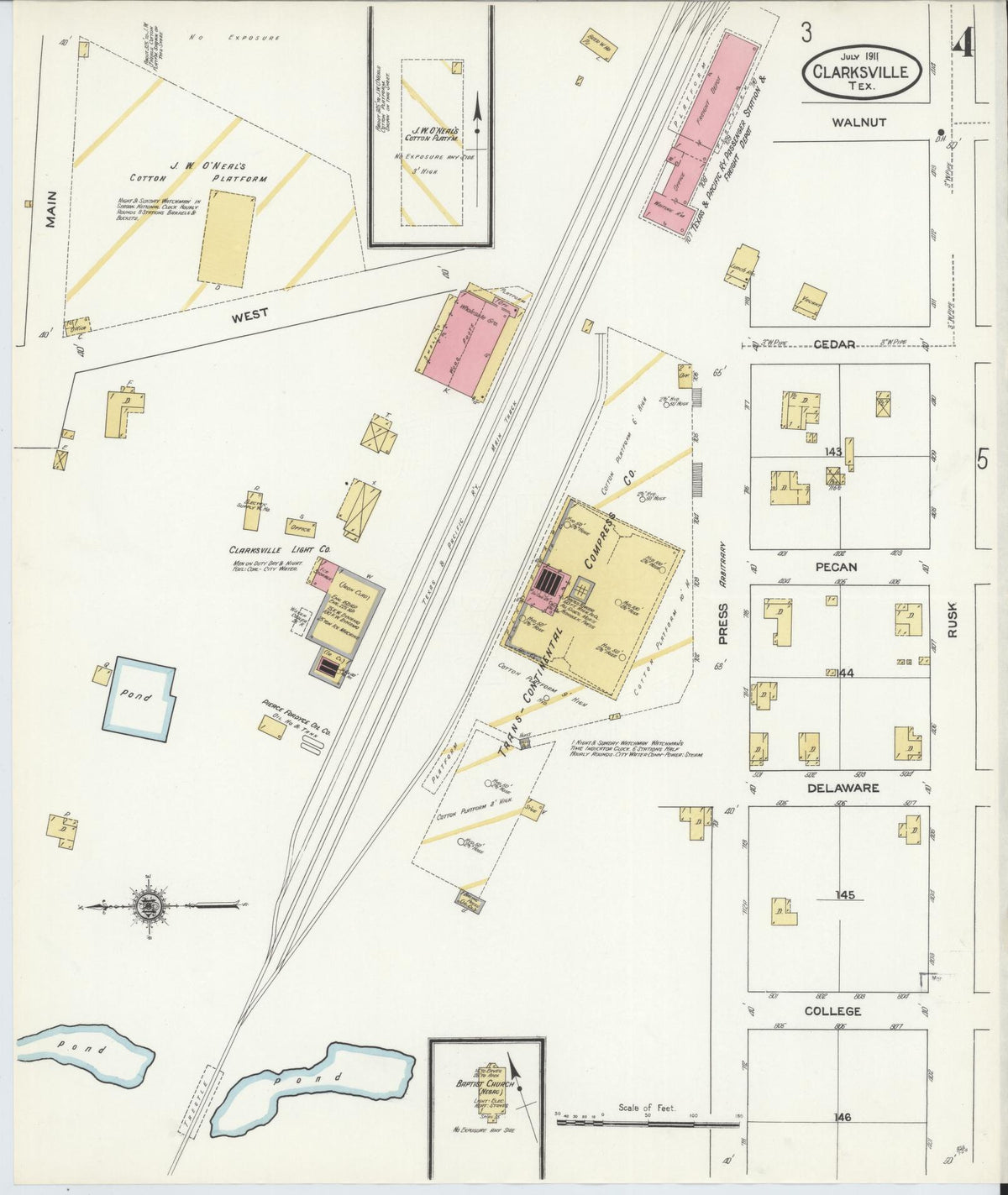 Sanborn Fire Insurance Map from Clarksville, Red River County, Texas (1911), Sheet #0004 - Complete Map Set gallery image, historic Sanborn map, vintage wall art, Texas Texas