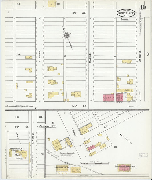 Sanborn Fire Insurance Map from Roanoke Rapids, Halifax County, North Carolina (1919), Sheet #0010 - Historic Sanborn Fire Insurance Map Print, vintage old map wall art, antique decor, genealogy gift, North Carolina North Carolina map