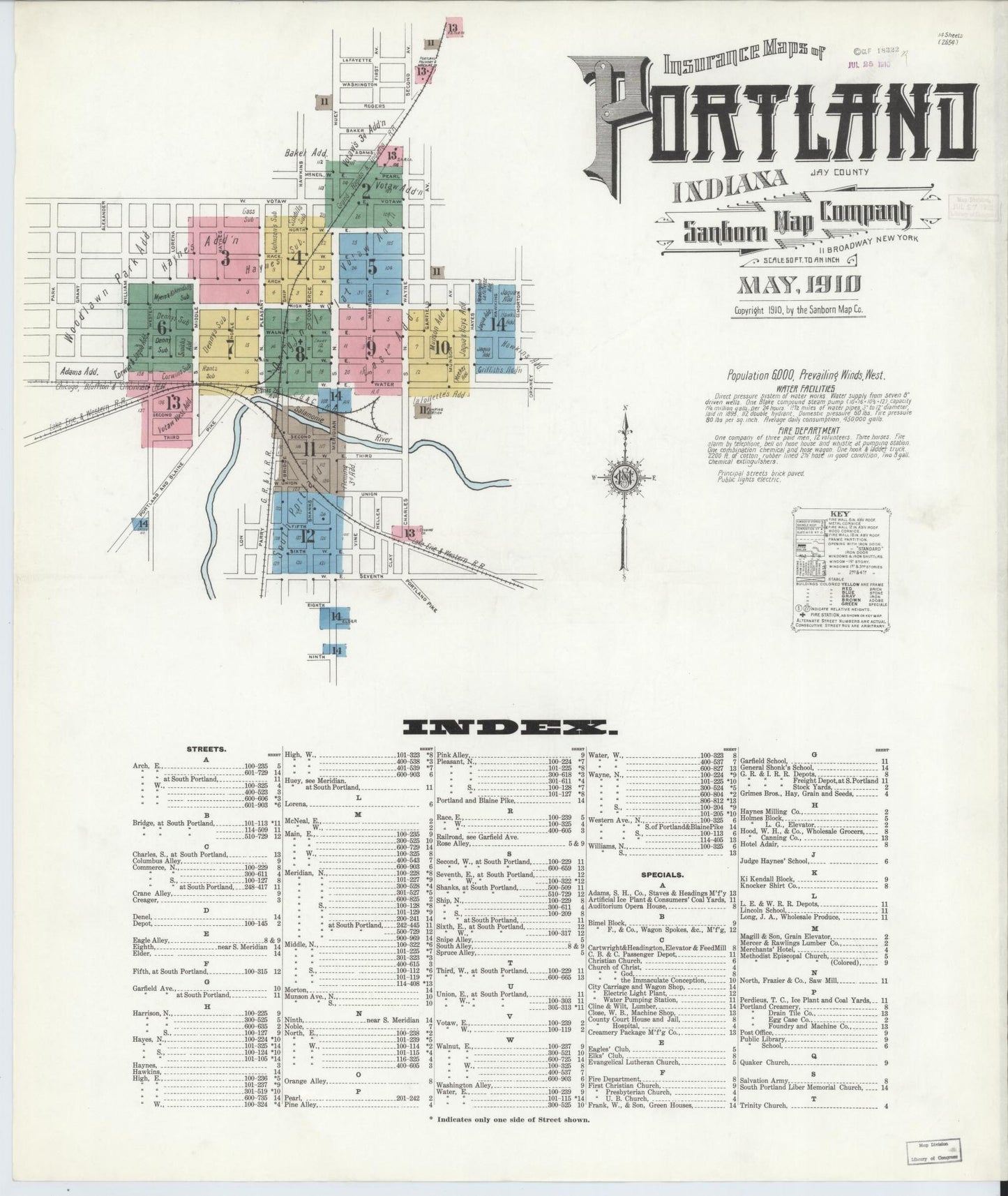 Sanborn Fire Insurance Map from Portland, Jay County, Indiana (1910), Sheet #0001 - Complete Map Set gallery image, historic Sanborn map, vintage wall art, Indiana Indiana
