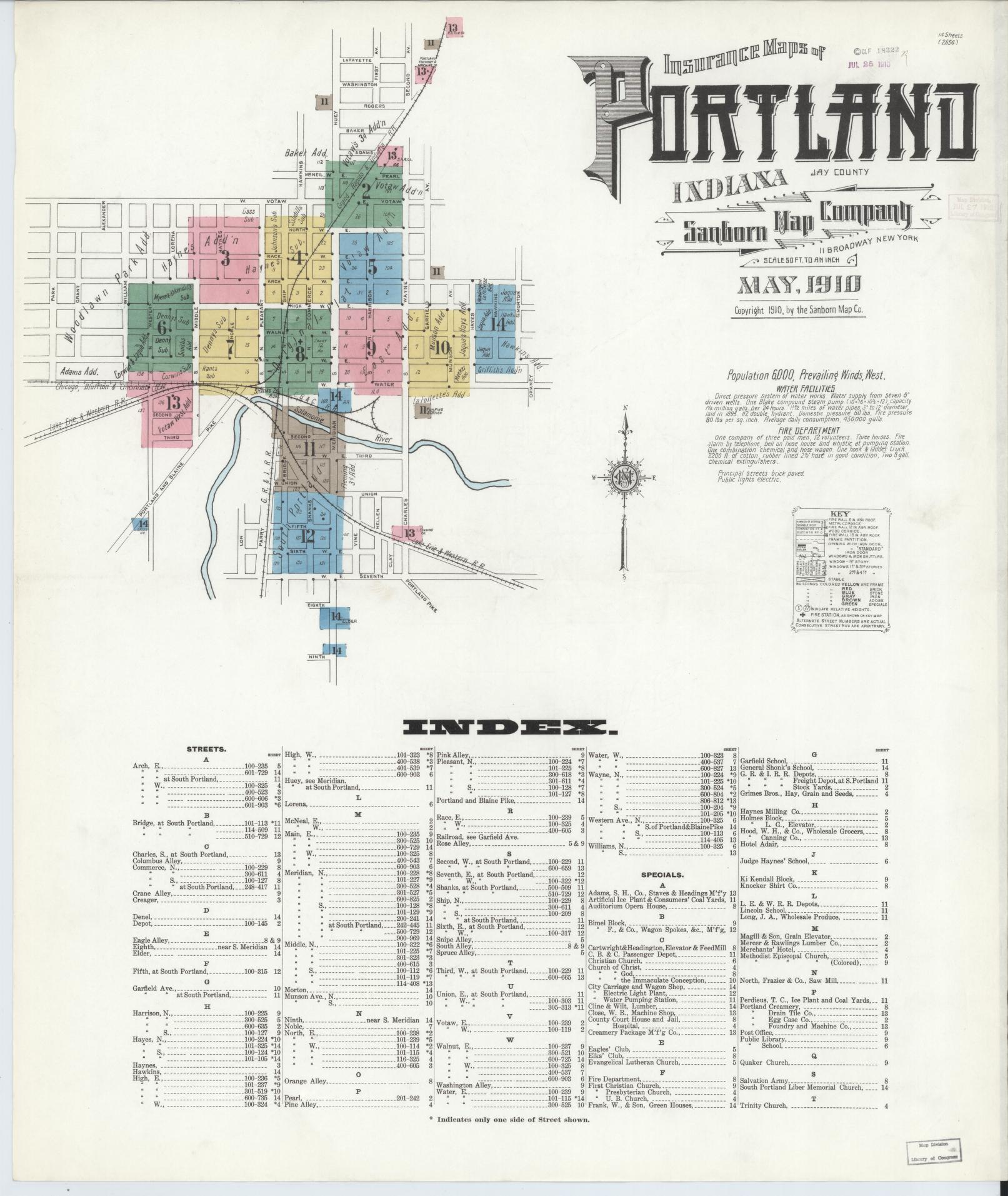 Sanborn Fire Insurance Map from Portland, Jay County, Indiana (1910), Sheet #0001 - Complete Map Set gallery image, historic Sanborn map, vintage wall art, Indiana Indiana