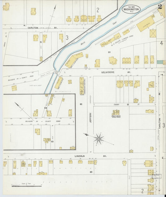 Sanborn Fire Insurance Map from Washington, Warren County, New Jersey (1902), Sheet #0002 - Historic Sanborn Fire Insurance Map Print, vintage old map wall art, antique decor, genealogy gift, New Jersey New Jersey map