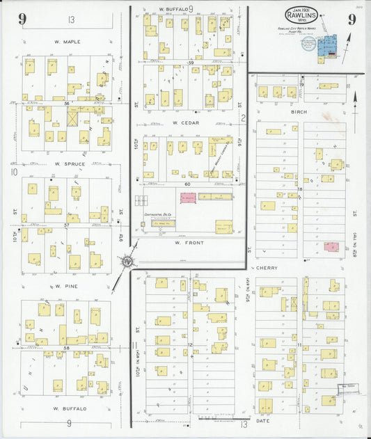Sanborn Fire Insurance Map from Rawlins, Carbon County, Wyoming (1931), Sheet #0009 - Historic Sanborn Fire Insurance Map Print, vintage old map wall art, antique decor, genealogy gift, Wyoming Wyoming map