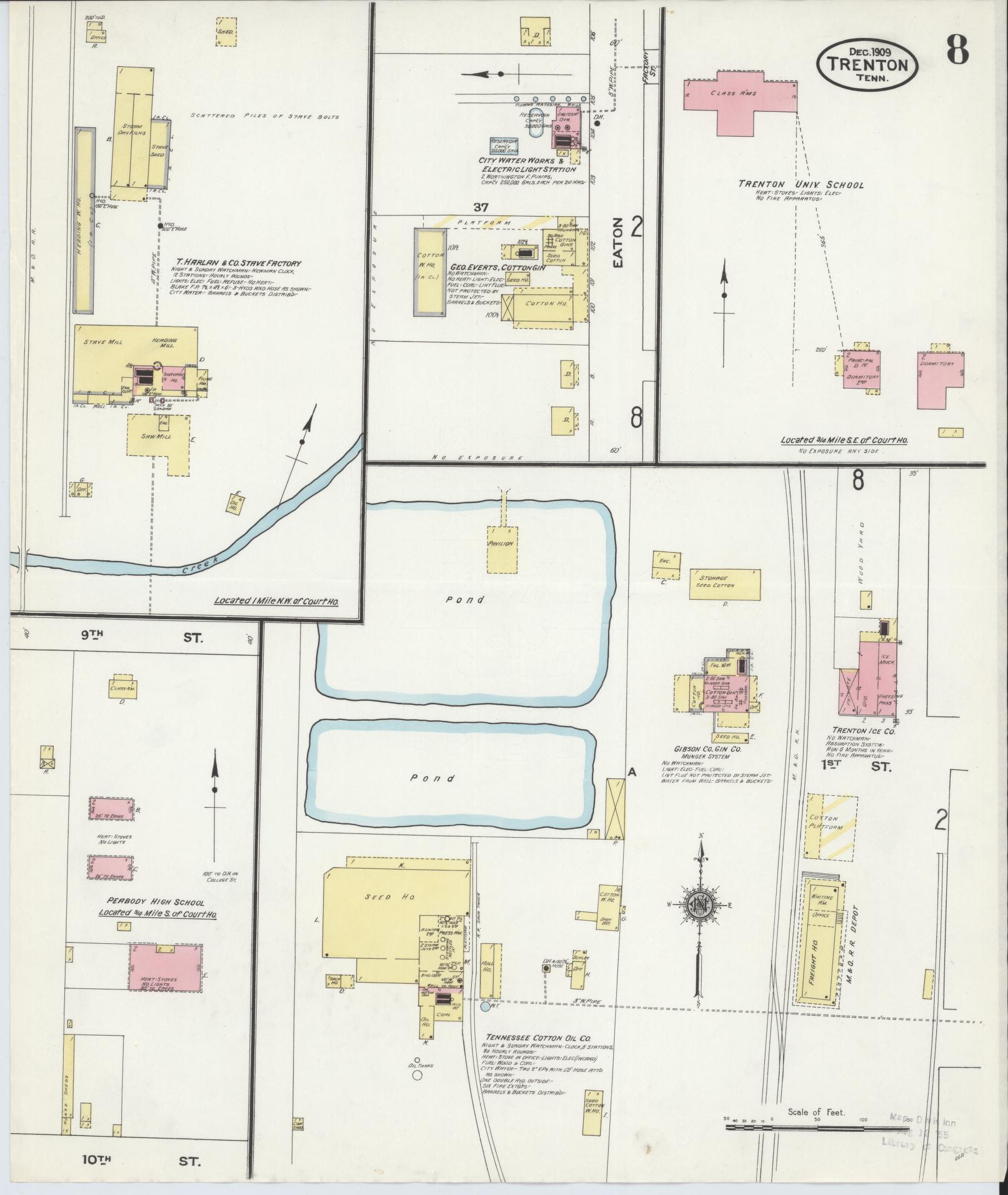 Sanborn Fire Insurance Map from Trenton, Gibson County, Tennessee (1909), Sheet #0008 - Historic Sanborn Fire Insurance Map Print, vintage old map wall art, antique decor, genealogy gift, Tennessee Tennessee map