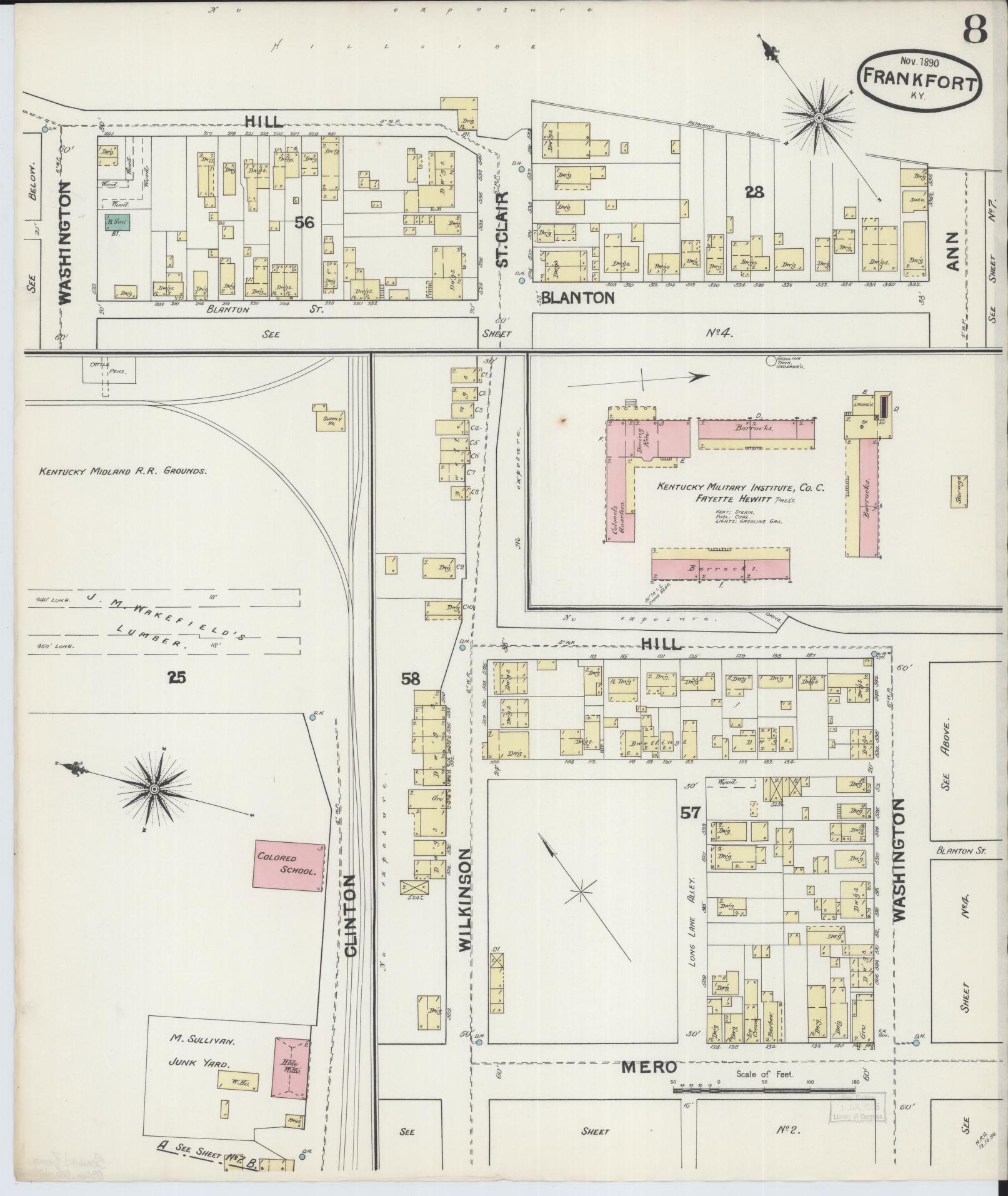 Sanborn Fire Insurance Map from Frankfort, Franklin County, Kentucky (1890), Sheet #0008 - Complete Map Set gallery image, historic Sanborn map, vintage wall art, Kentucky Kentucky