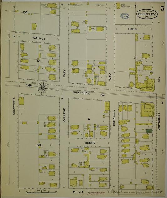 Sanborn Fire Insurance Map from Berkeley, Alameda County, California (1894), Sheet #0005 - Historic Sanborn Fire Insurance Map Print, vintage old map wall art, antique decor, genealogy gift, California California map