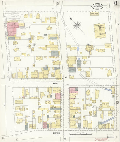 Sanborn Fire Insurance Map from Hayward, Alameda County, California (1907), Sheet #0008 - Complete Map Set gallery image, historic Sanborn map, vintage wall art, California California