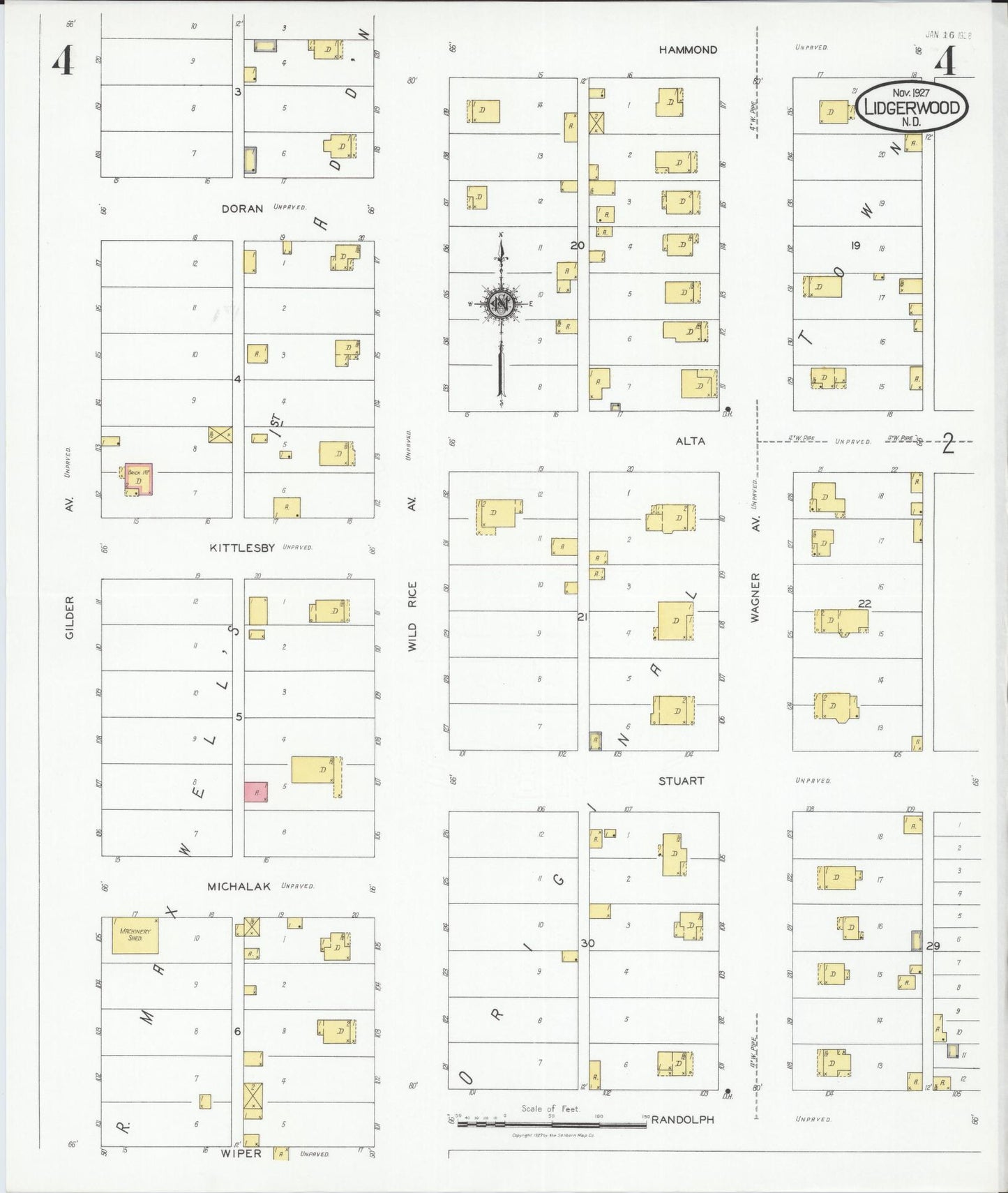 Sanborn Fire Insurance Map from Lidgerwood, Richland County, North Dakota (1927), Sheet #0004 - Complete Map Set gallery image, historic Sanborn map, vintage wall art, North Dakota North Dakota