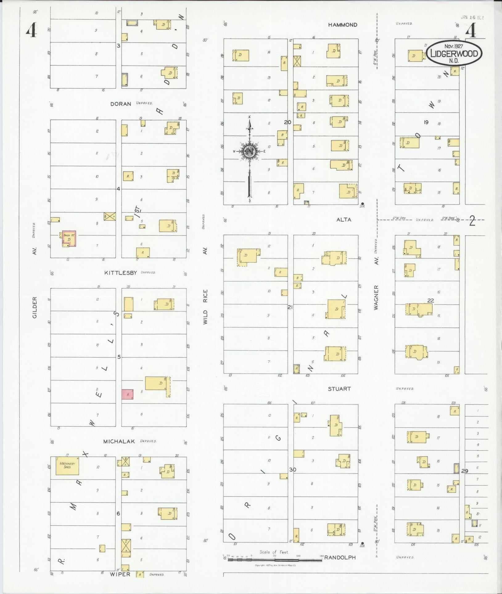 Sanborn Fire Insurance Map from Lidgerwood, Richland County, North Dakota (1927), Sheet #0004 - Complete Map Set gallery image, historic Sanborn map, vintage wall art, North Dakota North Dakota