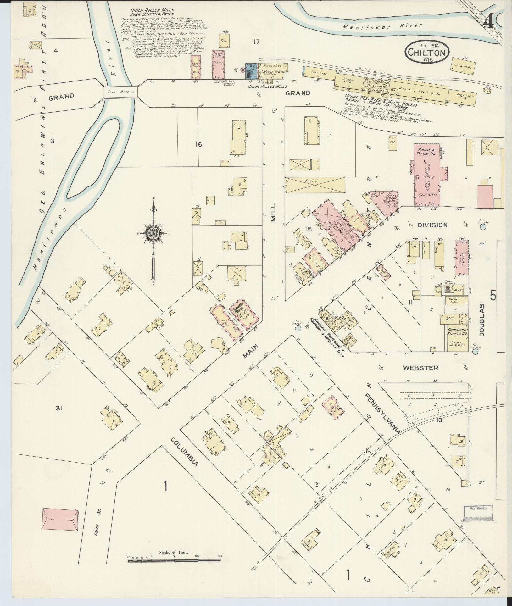 Sanborn Fire Insurance Map from Chilton, Calumet County, Wisconsin (1914), Sheet #0004 - Complete Map Set gallery image, historic Sanborn map, vintage wall art, Wisconsin Wisconsin