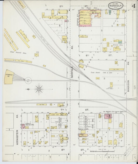 Sanborn Fire Insurance Map from Norfolk, Madison County, Nebraska (1892), Sheet #0004 - Historic Sanborn Fire Insurance Map Print, vintage old map wall art, antique decor, genealogy gift, Nebraska Nebraska map