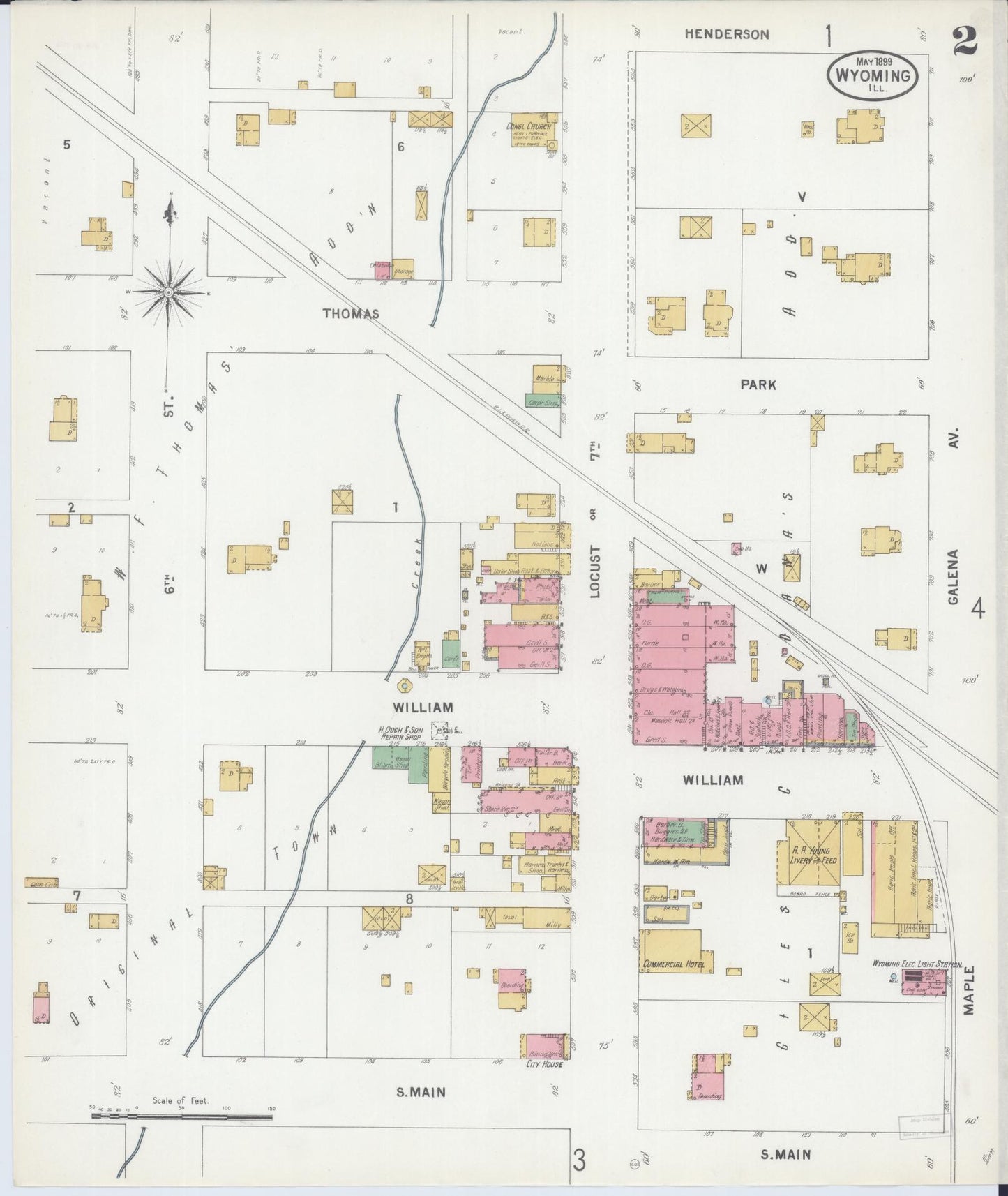 Sanborn Fire Insurance Map from Wyoming, Stark County, Illinois (1899), Sheet #0002 - Complete Map Set gallery image, historic Sanborn map, vintage wall art, Illinois Illinois