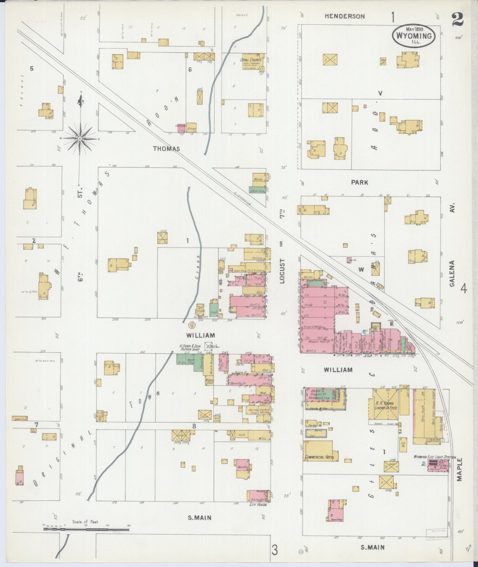 Sanborn Fire Insurance Map from Wyoming, Stark County, Illinois (1899), Sheet #0002 - Complete Map Set gallery image, historic Sanborn map, vintage wall art, Illinois Illinois