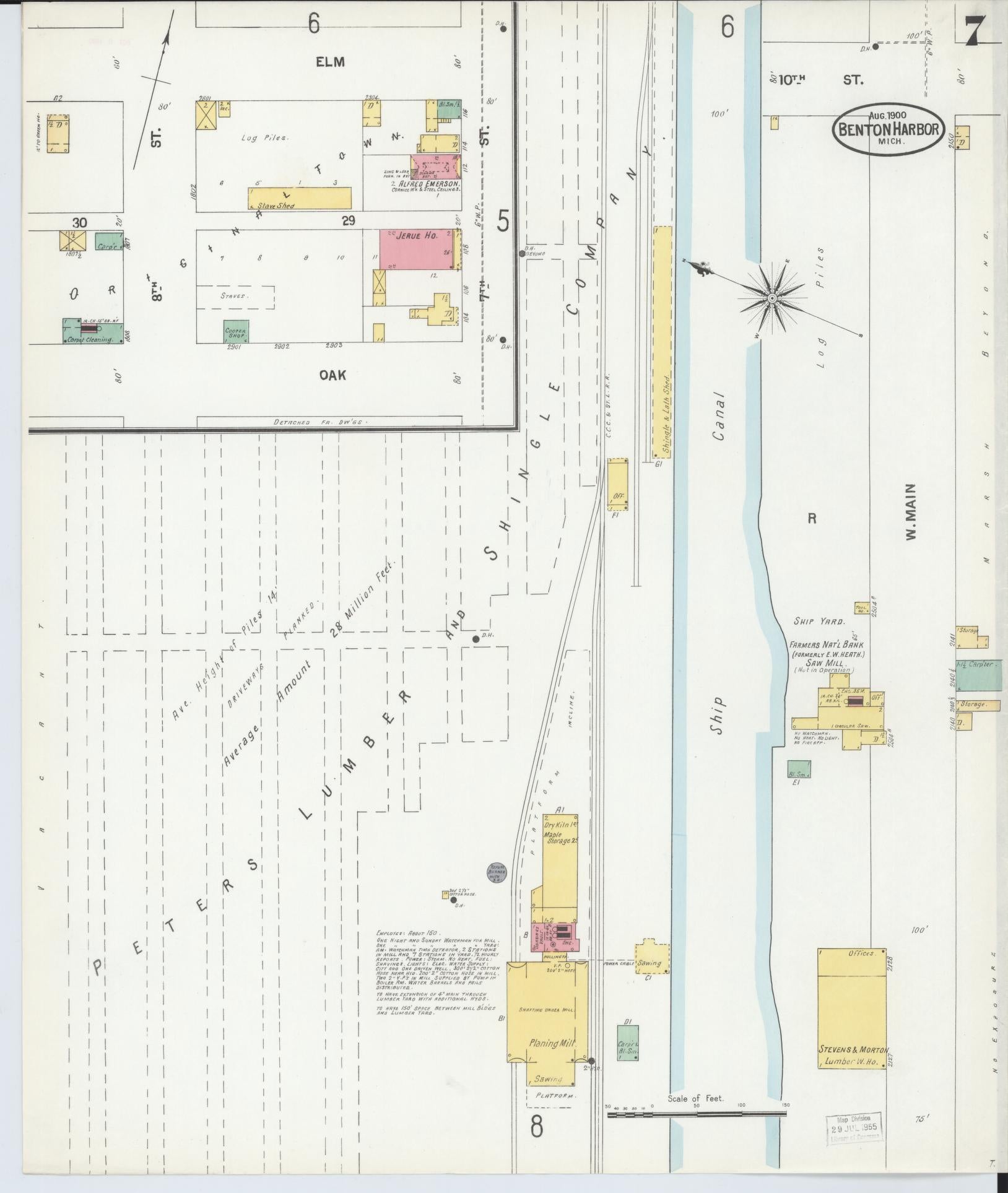 Sanborn Fire Insurance Map from Benton Harbor, Berrien County, Michigan (1900), Sheet #0007 - Historic Sanborn Fire Insurance Map Print, vintage old map wall art, antique decor, genealogy gift, Michigan Michigan map