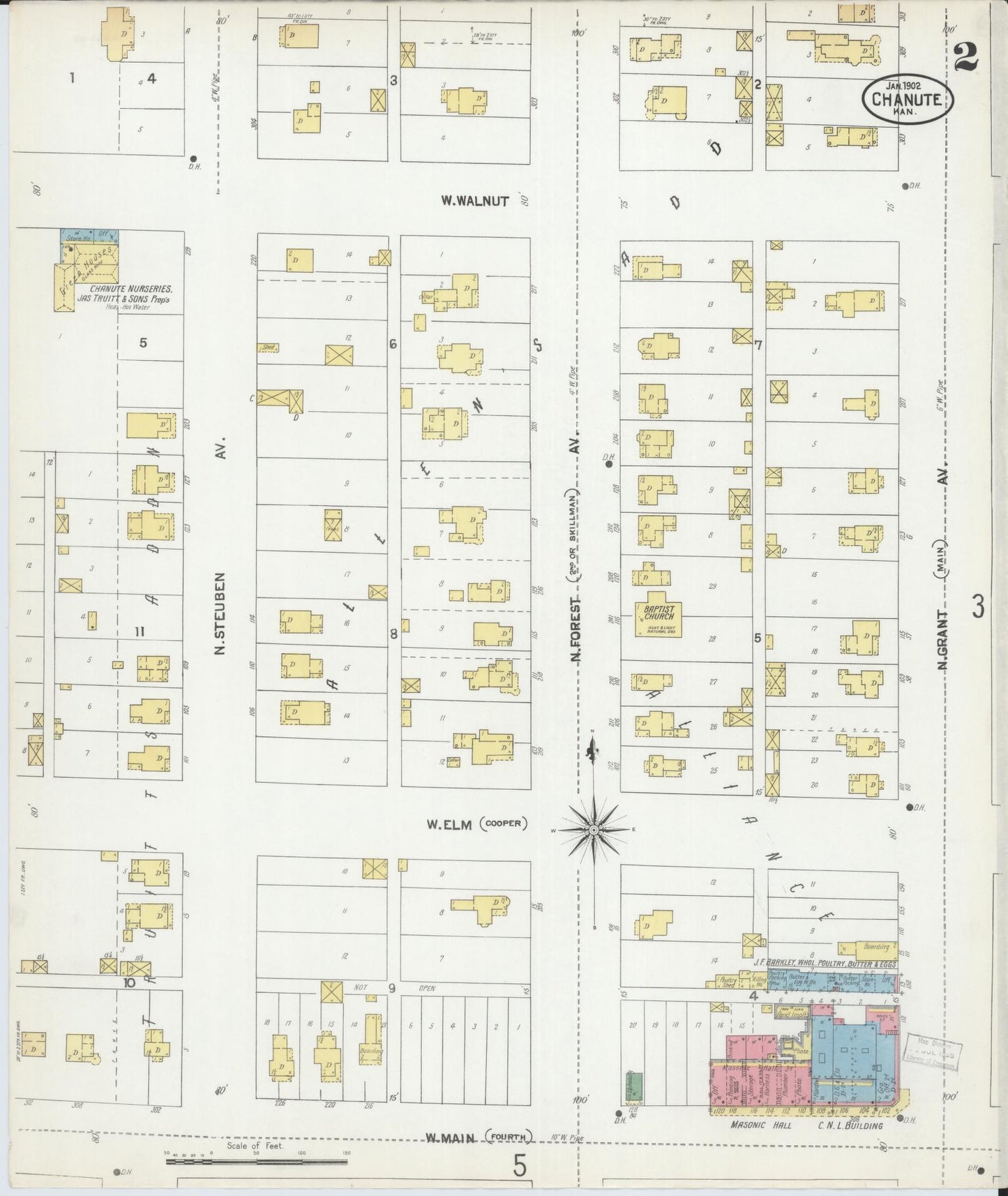 Sanborn Fire Insurance Map from Chanute, Neosho County, Kansas (1902), Sheet #0002 - Complete Map Set gallery image, historic Sanborn map, vintage wall art, Kansas Kansas