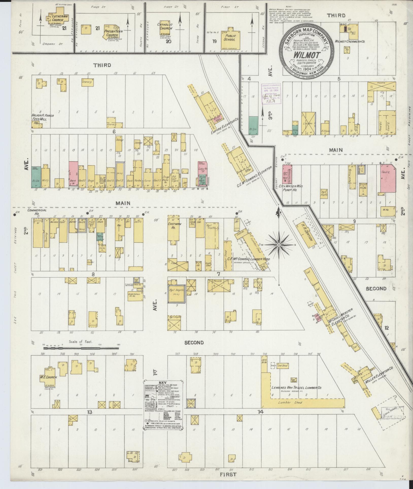 Sanborn Fire Insurance Map from Wilmot, Roberts County, South Dakota (1904), Sheet #0001 - Historic Sanborn Fire Insurance Map Print, vintage old map wall art, antique decor, genealogy gift, South Dakota South Dakota map