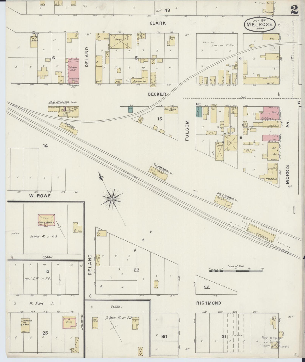 Sanborn Fire Insurance Map from Melrose, Stearns County, Minnesota (1894), Sheet #0002 - Historic Sanborn Fire Insurance Map Print, vintage old map wall art, antique decor, genealogy gift, Minnesota Minnesota map