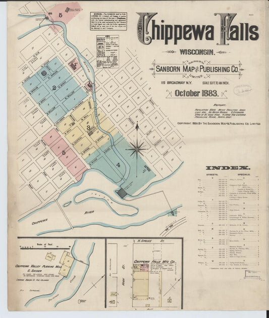 Sanborn Fire Insurance Map from Chippewa Falls, Chippewa County, Wisconsin (1883), Sheet #0001 - Historic Sanborn Fire Insurance Map Print, vintage old map wall art, antique decor, genealogy gift, Wisconsin Wisconsin map