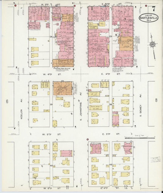 Sanborn Fire Insurance Map from Bartlesville, Washington County, Oklahoma (1915), Sheet #0007 - Historic Sanborn Fire Insurance Map Print, vintage old map wall art, antique decor, genealogy gift, Oklahoma Oklahoma map