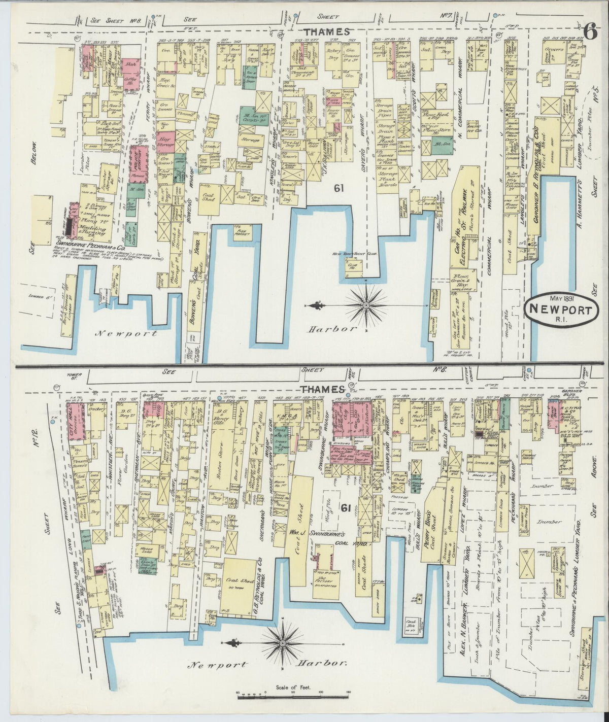 Sanborn Fire Insurance Map from Newport, Newport County, Rhode Island (1891), Sheet #0006 - Complete Map Set gallery image, historic Sanborn map, vintage wall art, Rhode Island Rhode Island