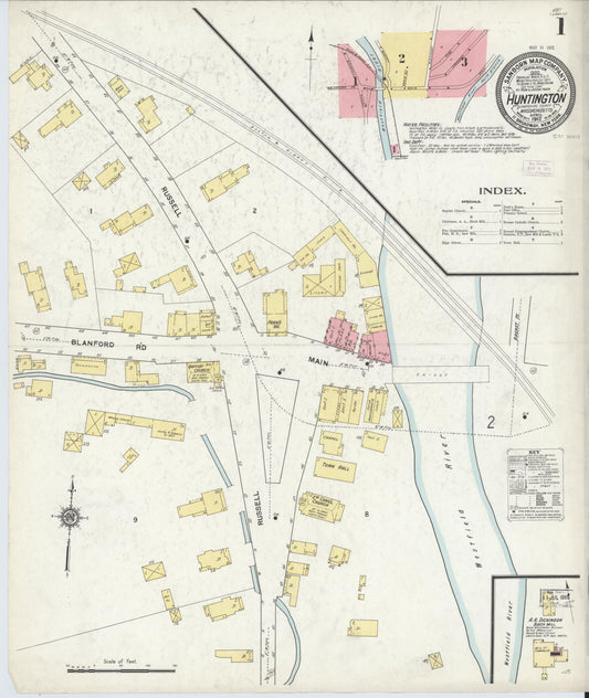 Sanborn Fire Insurance Map from Huntington, Hampshire County, Massachusetts (1912), Sheet #0001 - Complete Map Set gallery image, historic Sanborn map, vintage wall art, Massachusetts Massachusetts