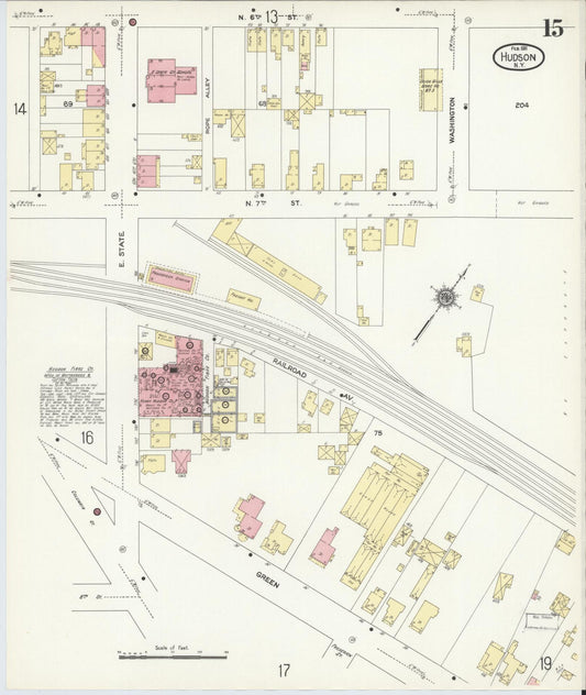 Sanborn Fire Insurance Map from Hudson, Columbia County, New York (1911), Sheet #0015 - Historic Sanborn Fire Insurance Map Print, vintage old map wall art, antique decor, genealogy gift, New York New York map