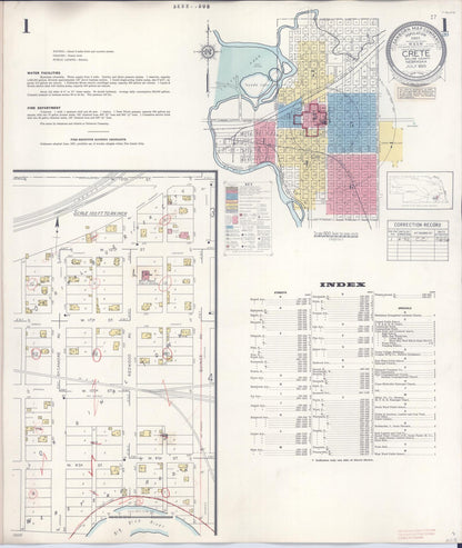 Sanborn Fire Insurance Map from Crete, Saline County, Nebraska (1942), Sheet #0001 - Complete Map Set gallery image, historic Sanborn map, vintage wall art, Nebraska Nebraska