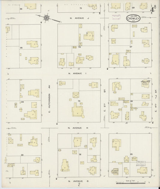 Sanborn Fire Insurance Map from Crowley, Acadia Parish, Louisiana (1915), Sheet #0004 - Historic Sanborn Fire Insurance Map Print, vintage old map wall art, antique decor, genealogy gift, Louisiana Louisiana map