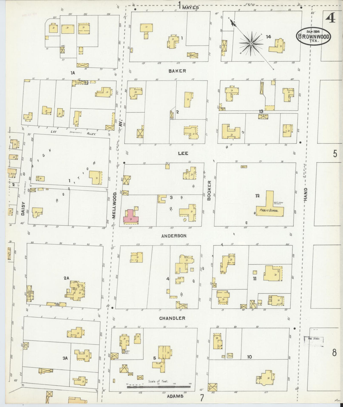 Sanborn Fire Insurance Map from Brownwood, Brown County, Texas (1904), Sheet #0004 - Complete Map Set gallery image, historic Sanborn map, vintage wall art, Texas Texas