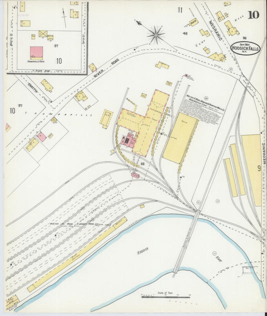 Sanborn Fire Insurance Map from Hoosick Falls, Rensselaer County, New York (1904), Sheet #0010 - Historic Sanborn Fire Insurance Map Print, vintage old map wall art, antique decor, genealogy gift, New York New York map