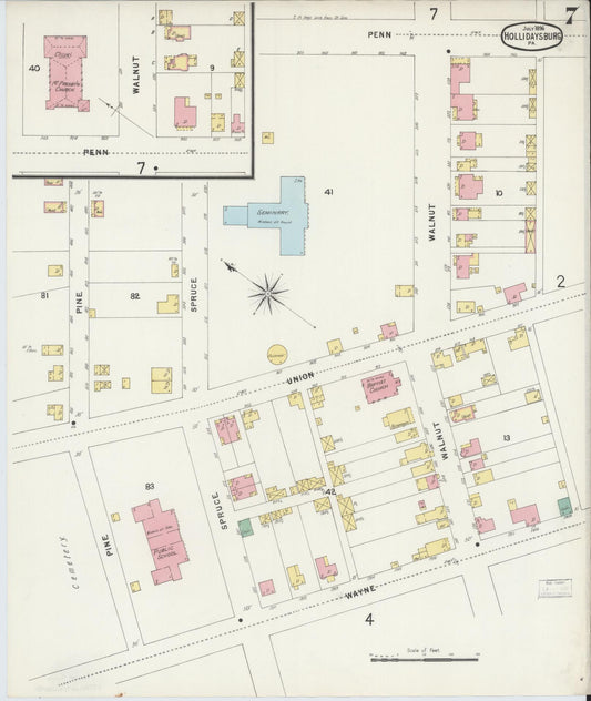 Sanborn Fire Insurance Map from Hollidaysburg, Blair County, Pennsylvania (1896), Sheet #0007 - Historic Sanborn Fire Insurance Map Print, vintage old map wall art, antique decor, genealogy gift, Pennsylvania Pennsylvania map