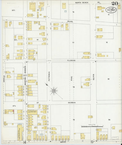 Sanborn Fire Insurance Map from Key West, Monroe County, Florida (1899), Sheet #0020 - Historic Sanborn Fire Insurance Map Print, vintage old map wall art, antique decor, genealogy gift, Florida Florida map