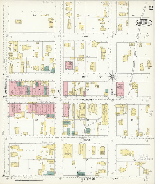 Sanborn Fire Insurance Map from Roseburg, Douglas County, Oregon (1895), Sheet #0002 - Historic Sanborn Fire Insurance Map Print, vintage old map wall art, antique decor, genealogy gift, Oregon Oregon map