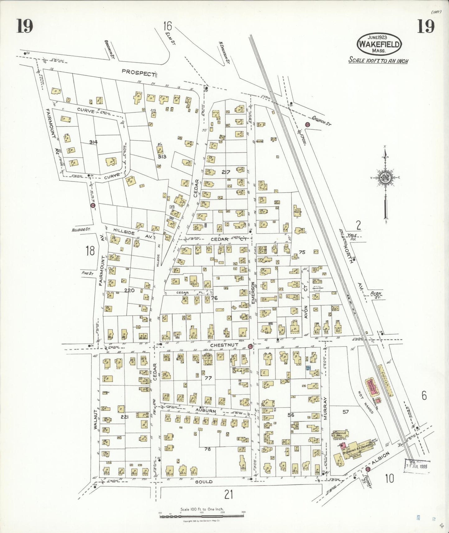Sanborn Fire Insurance Map from Wakefield, Middlesex County, Massachusetts (1923), Sheet #0019 - Complete Map Set gallery image, historic Sanborn map, vintage wall art, Massachusetts Massachusetts