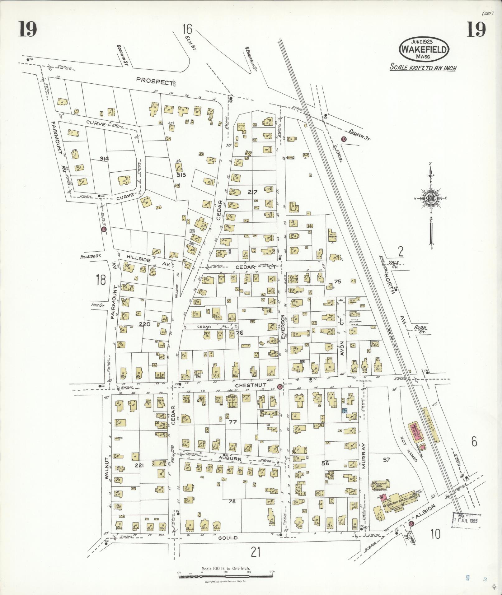 Sanborn Fire Insurance Map from Wakefield, Middlesex County, Massachusetts (1923), Sheet #0019 - Complete Map Set gallery image, historic Sanborn map, vintage wall art, Massachusetts Massachusetts