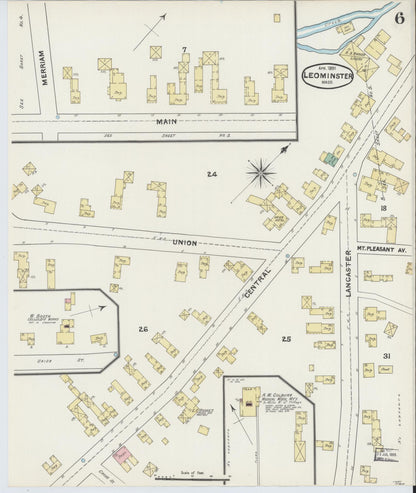 Sanborn Fire Insurance Map from Leominster, Worcester County, Massachusetts (1891), Sheet #0006 - Complete Map Set gallery image, historic Sanborn map, vintage wall art, Massachusetts Massachusetts