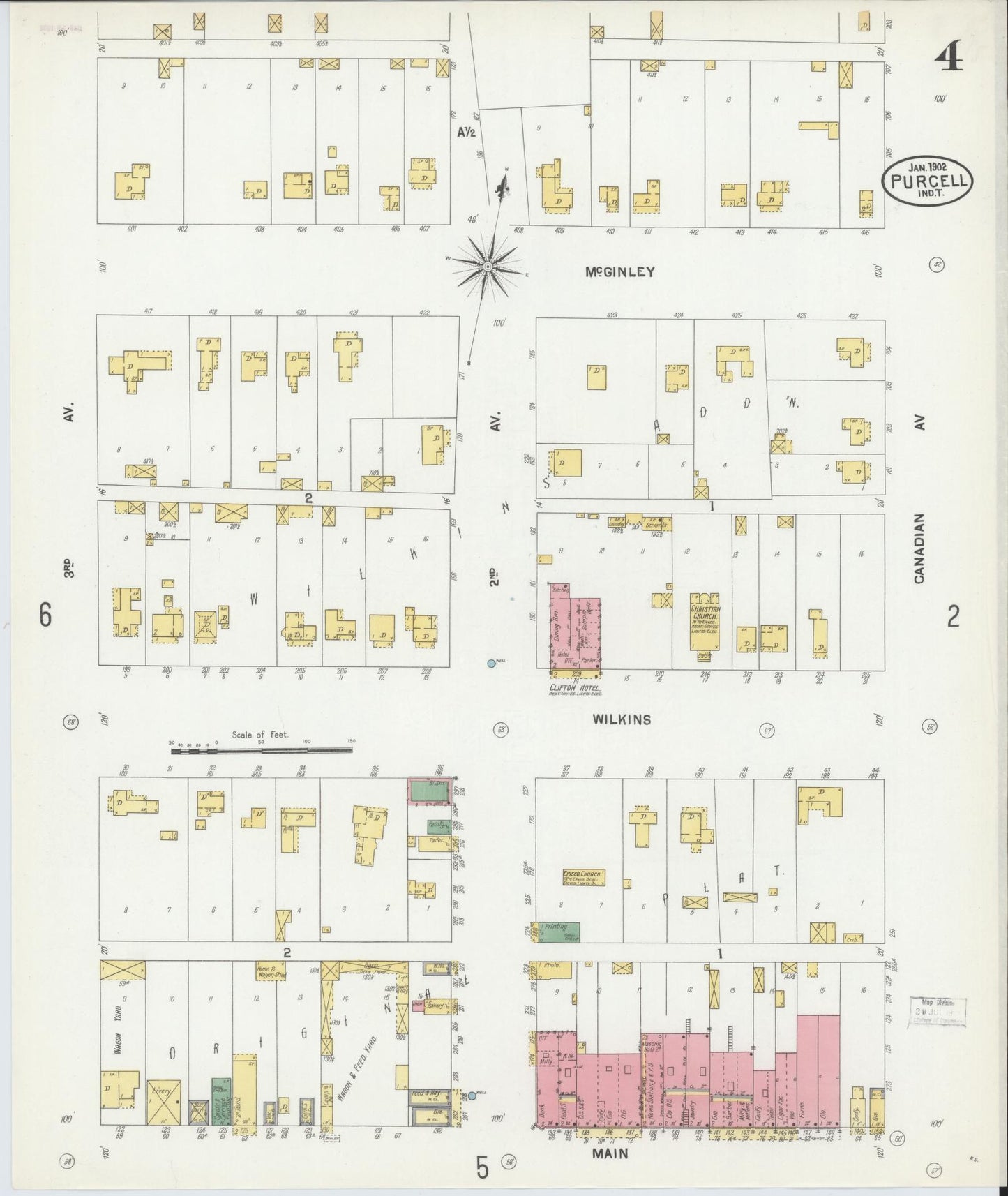 Sanborn Fire Insurance Map from Purcell, McClain County, Oklahoma (1902), Sheet #0004 - Complete Map Set gallery image, historic Sanborn map, vintage wall art, Oklahoma Oklahoma
