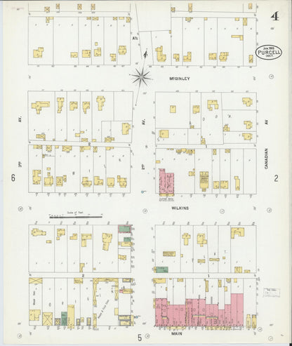 Sanborn Fire Insurance Map from Purcell, McClain County, Oklahoma (1902), Sheet #0004 - Complete Map Set gallery image, historic Sanborn map, vintage wall art, Oklahoma Oklahoma
