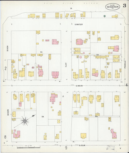 Sanborn Fire Insurance Map from Henderson, Henderson County, Kentucky (1901), Sheet #0003 - Historic Sanborn Fire Insurance Map Print, vintage old map wall art, antique decor, genealogy gift, Kentucky Kentucky map