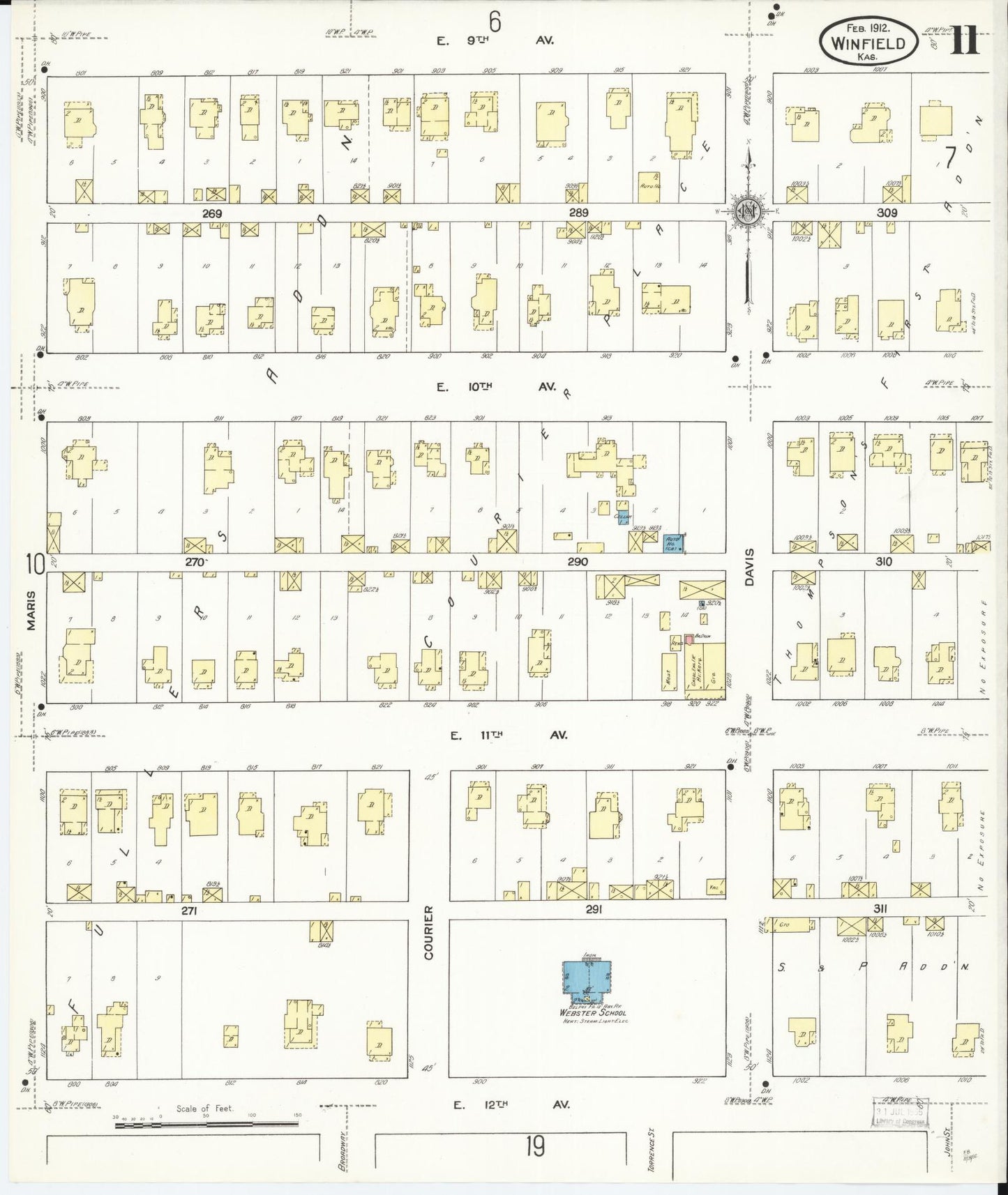 Sanborn Fire Insurance Map from Winfield, Cowley County, Kansas (1912), Sheet #0011 - Historic Sanborn Fire Insurance Map Print, vintage old map wall art, antique decor, genealogy gift, Kansas Kansas map