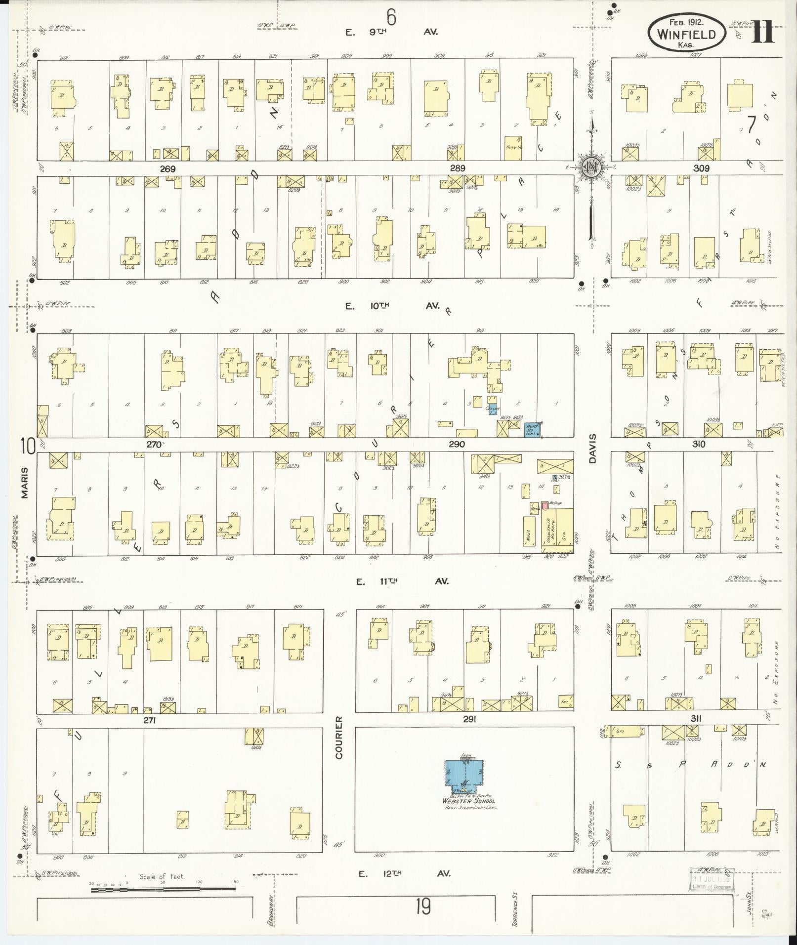 Sanborn Fire Insurance Map from Winfield, Cowley County, Kansas (1912), Sheet #0011 - Historic Sanborn Fire Insurance Map Print, vintage old map wall art, antique decor, genealogy gift, Kansas Kansas map