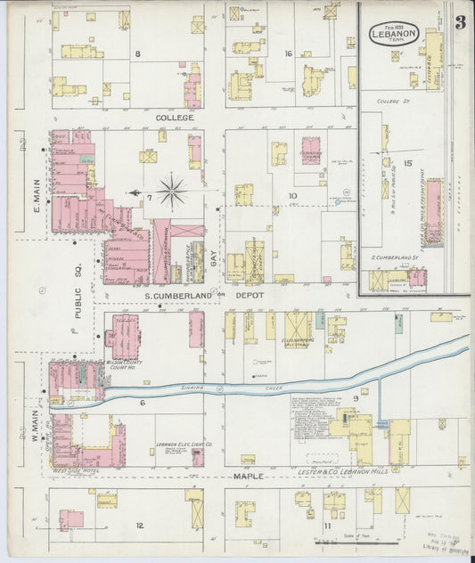 Sanborn Fire Insurance Map from Lebanon, Wilson County, Tennessee (1893), Sheet #0003 - Historic Sanborn Fire Insurance Map Print, vintage old map wall art, antique decor, genealogy gift, Tennessee Tennessee map