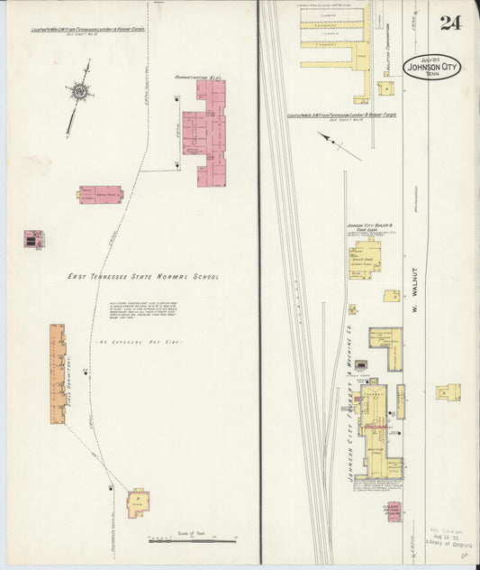 Sanborn Fire Insurance Map from Johnson City, Washington County, Tennessee (1913), Sheet #0024 - Historic Sanborn Fire Insurance Map Print, vintage old map wall art, antique decor, genealogy gift, Tennessee Tennessee map