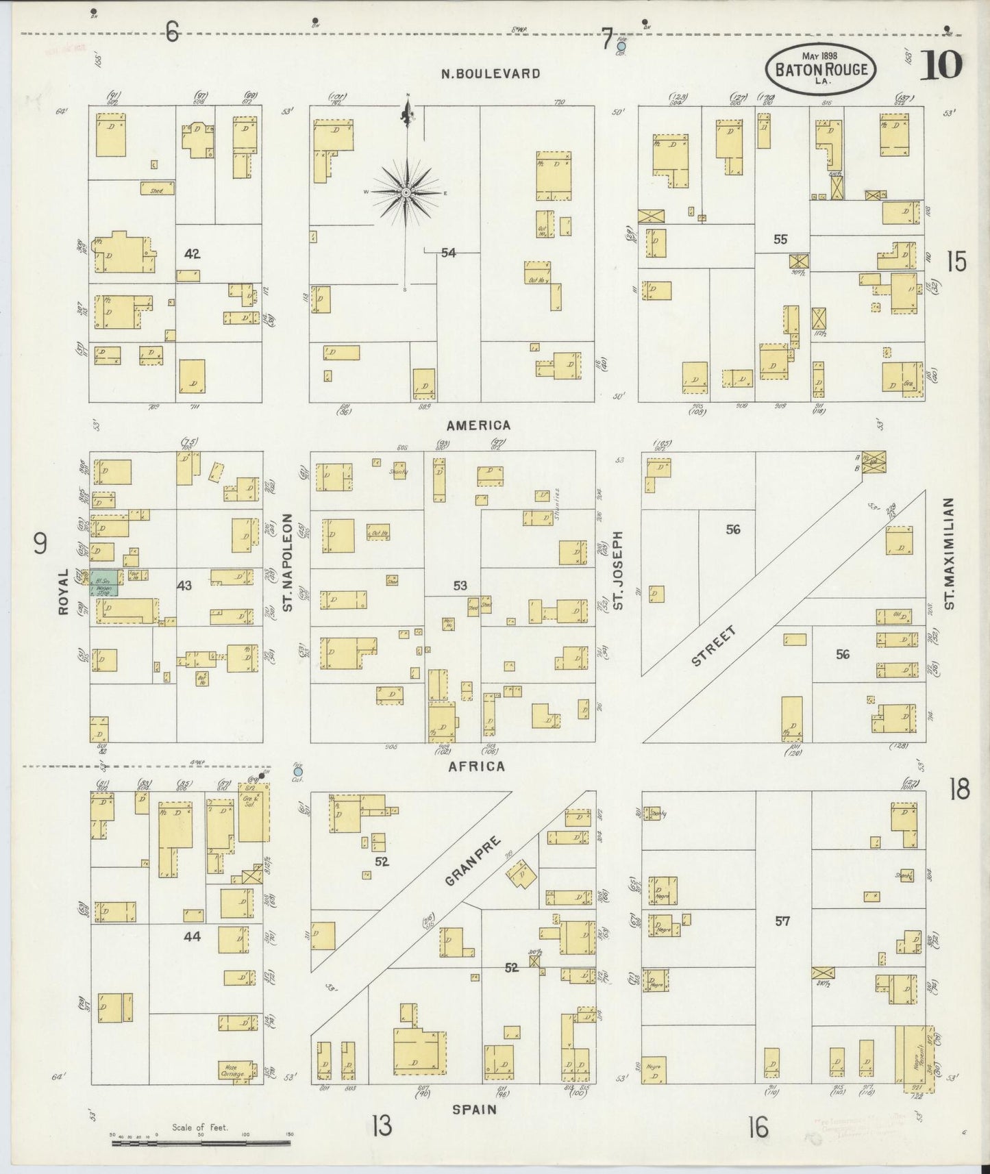 Sanborn Fire Insurance Map from Baton Rouge, East Baton Rouge Parish, Louisiana (1898), Sheet #0010 - Complete Map Set gallery image, historic Sanborn map, vintage wall art, Louisiana Louisiana