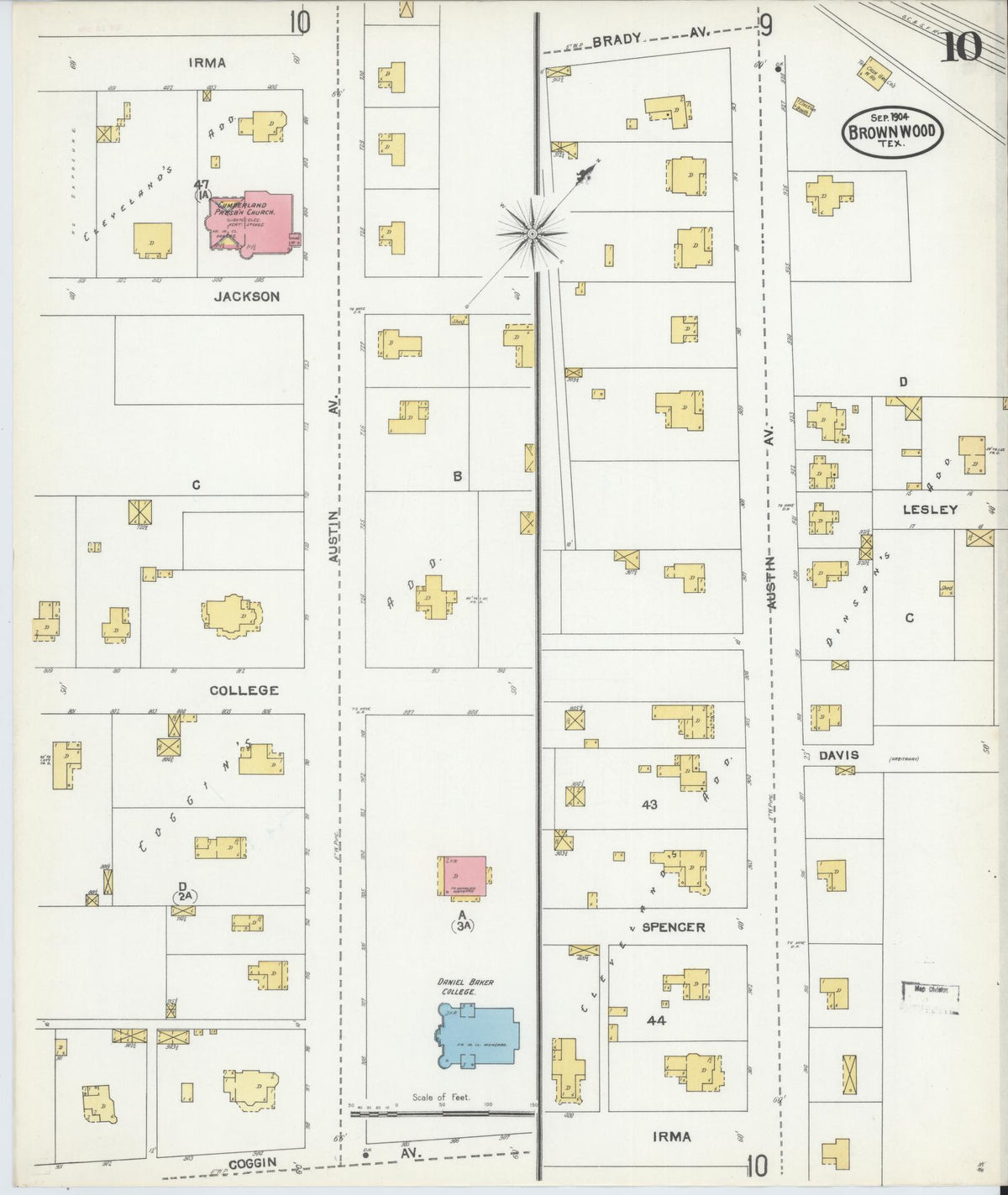 Sanborn Fire Insurance Map from Brownwood, Brown County, Texas (1904), Sheet #0010 - Complete Map Set gallery image, historic Sanborn map, vintage wall art, Texas Texas