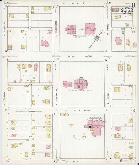 Sanborn Fire Insurance Map from New Ulm, Brown County, Minnesota (1913), Sheet #0009 - Historic Sanborn Fire Insurance Map Print, vintage old map wall art, antique decor, genealogy gift, Minnesota Minnesota map