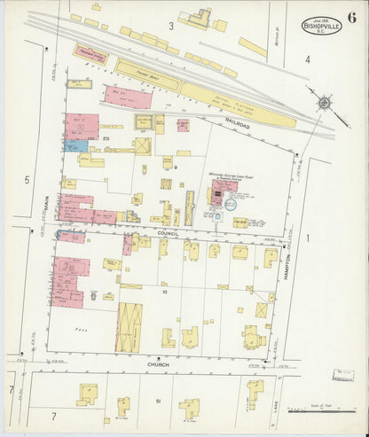 Sanborn Fire Insurance Map from Bishopville, Lee County, South Carolina (1916), Sheet #0006 - Complete Map Set gallery image, historic Sanborn map, vintage wall art, South Carolina South Carolina