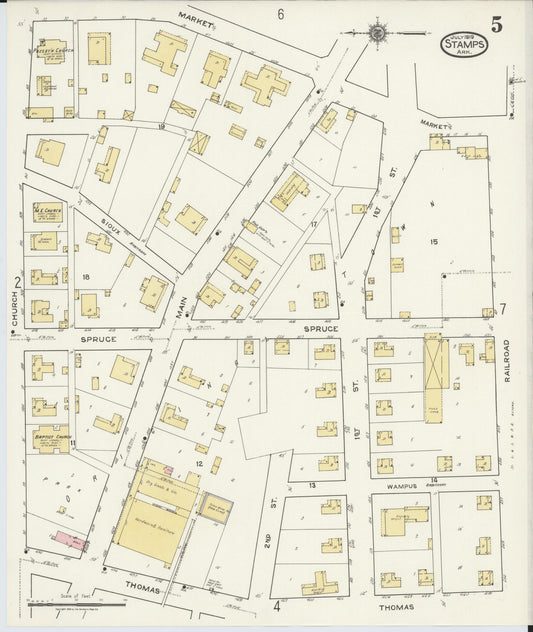 Sanborn Fire Insurance Map from Stamps, Lafayette County, Arkansas (1919), Sheet #0005 - Historic Sanborn Fire Insurance Map Print, vintage old map wall art, antique decor, genealogy gift, Arkansas Arkansas map
